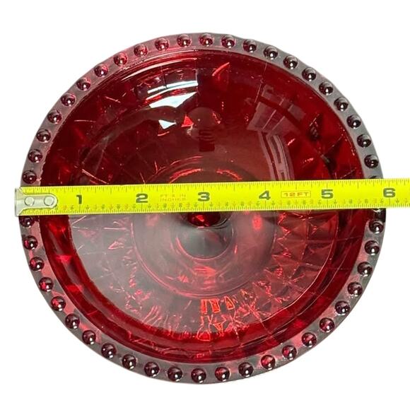 RUBY RED JEANETTE GLASS COMPOTE DISH 1940's - Size 6" x 5.5" - Picture 7 of 7